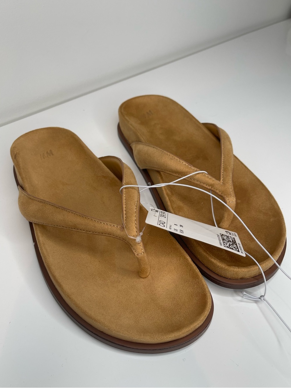 H&M Flip Flop Suede Tan Rusty Yellow Thong Sandals 39 New